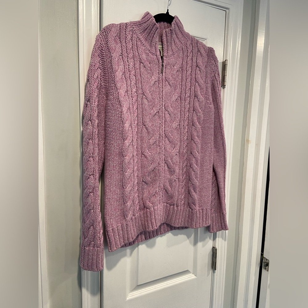 L.L. Bean Size M Lavender Long Sleeve Cable Knit Full Zip Mock Neck Cardigan - Picture 4 of 12
